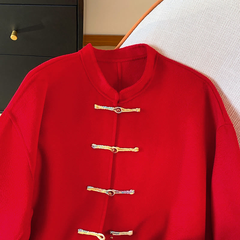 Buddha Stones Winter Stickerei Knöpfe Design Langarm Damen Baumwolljacke mit Taschen - image 3