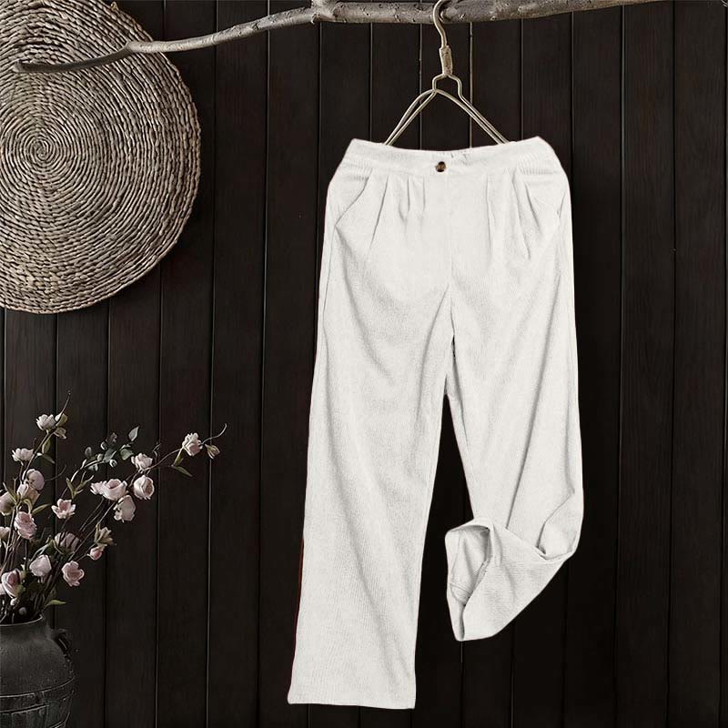 Buddha Stones Lässige Cordhose mit geradem Bein und Taschen für Damen - image 13