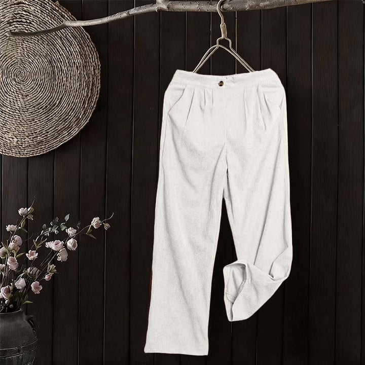 Buddha Stones Lässige Cordhose mit geradem Bein und Taschen für Damen - image 13