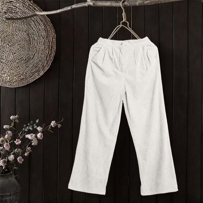 Buddha Stones Lässige Cordhose mit geradem Bein und Taschen für Damen - Weiß - US14, UK/AU18, EU46 (2XL) - image 11