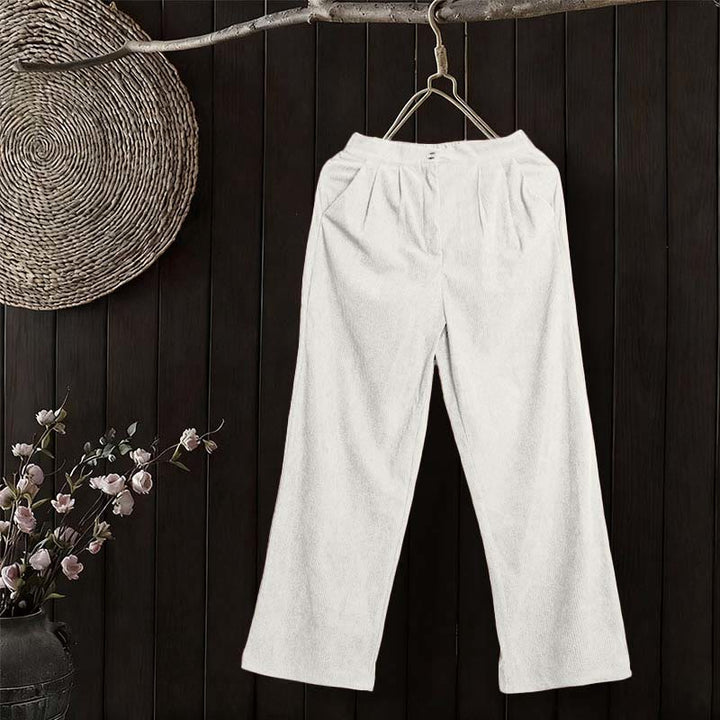 Buddha Stones Lässige Cordhose mit geradem Bein und Taschen für Damen - Weiß - US14, UK/AU18, EU46 (2XL) - image 11