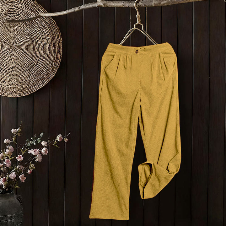 Buddha Stones Lässige Cordhose mit geradem Bein und Taschen für Damen - image 17