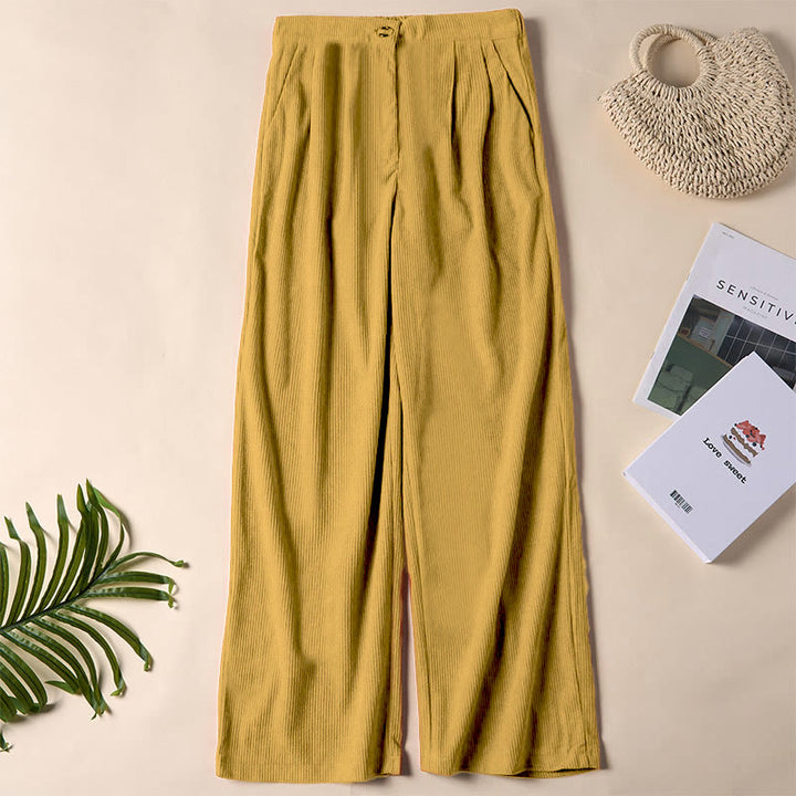 Buddha Stones Lässige Cordhose mit geradem Bein und Taschen für Damen - Goldrute - US14, UK/AU18, EU46 (2XL) - image 14