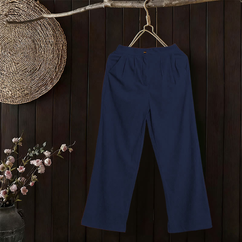 Buddha Stones Lässige Cordhose mit geradem Bein und Taschen für Damen - image 23