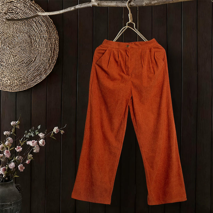 Buddha Stones Lässige Cordhose mit geradem Bein und Taschen für Damen - image 30