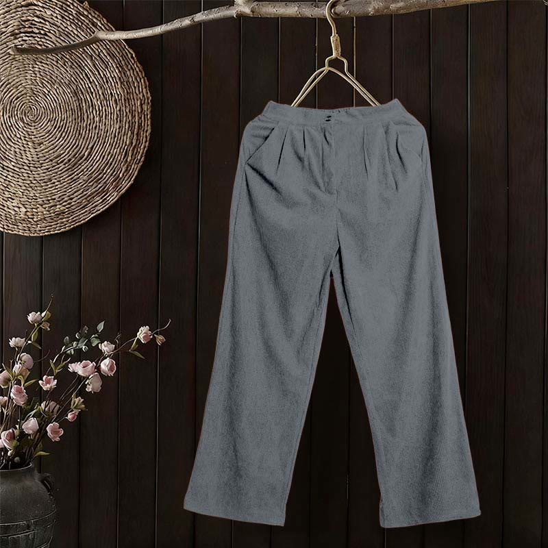 Buddha Stones Lässige Cordhose mit geradem Bein und Taschen für Damen - image 45