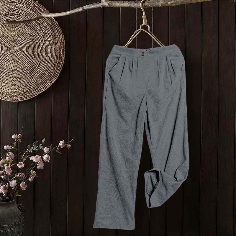 Buddha Stones Lässige Cordhose mit geradem Bein und Taschen für Damen - image 38