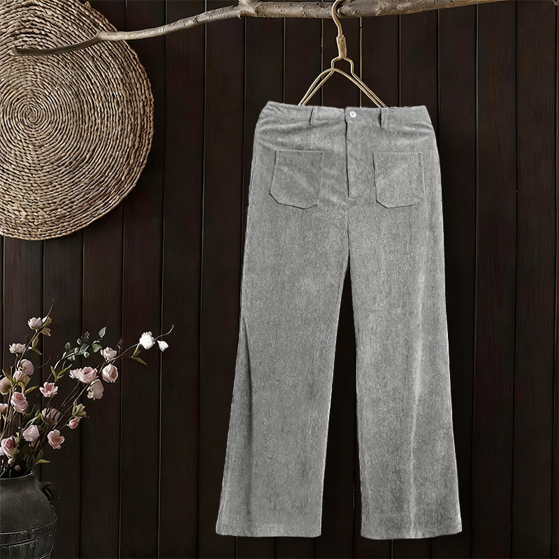 Buddha Stones Damenhose aus schlichtem Cord-Polyester mit weitem Bein und Knöpfen und Taschen - image 16