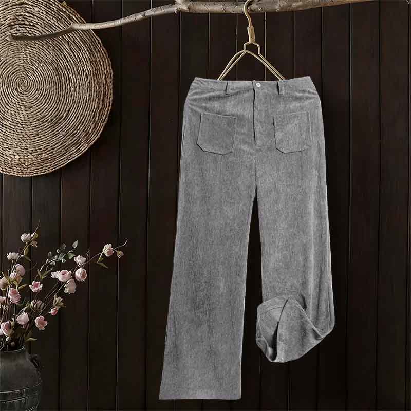 Buddha Stones Damenhose aus schlichtem Cord-Polyester mit weitem Bein und Knöpfen und Taschen - Dunkelgrau - US14, UK/AU18, EU46 (2XL) - image 14