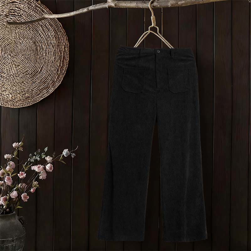 Buddha Stones Damenhose aus schlichtem Cord-Polyester mit weitem Bein und Knöpfen und Taschen - image 25