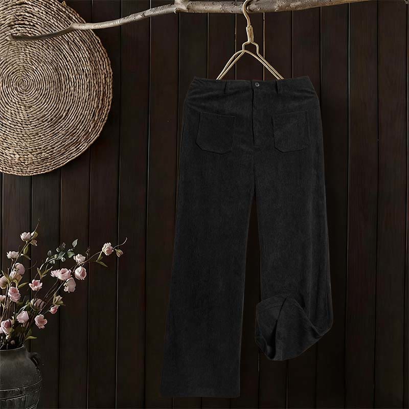 Buddha Stones Damenhose aus schlichtem Cord-Polyester mit weitem Bein und Knöpfen und Taschen - image 24