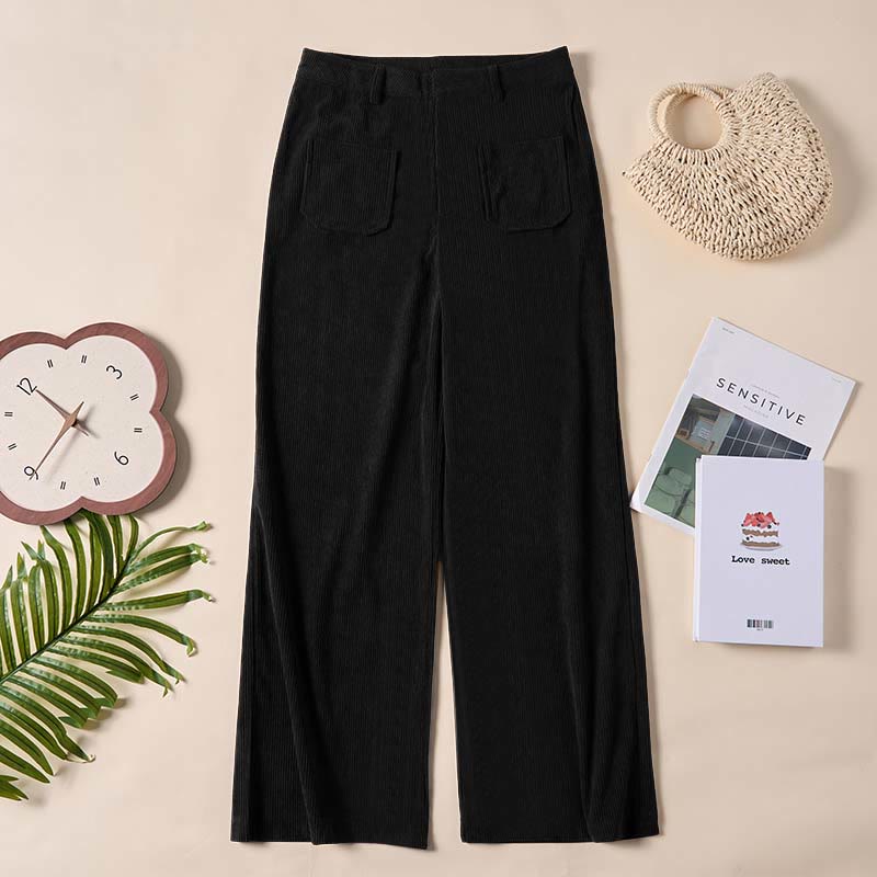 Buddha Stones Damenhose aus schlichtem Cord-Polyester mit weitem Bein und Knöpfen und Taschen - image 23