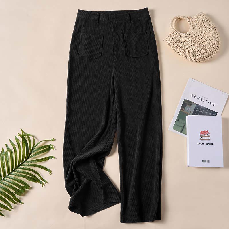 Buddha Stones Damenhose aus schlichtem Cord-Polyester mit weitem Bein und Knöpfen und Taschen - Schwarz - US14, UK/AU18, EU46 (2XL) - image 21