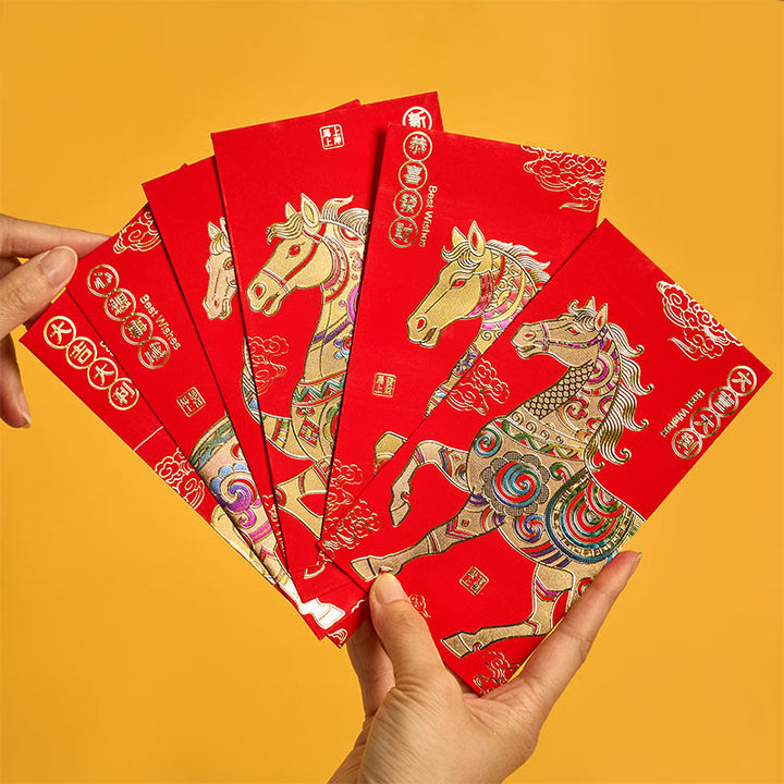 Buddha Stones 6 Stück Chinesischer roter Umschlag Jahr des Pferdes Glücksgeldumschläge 2026 Neujahr - image 1