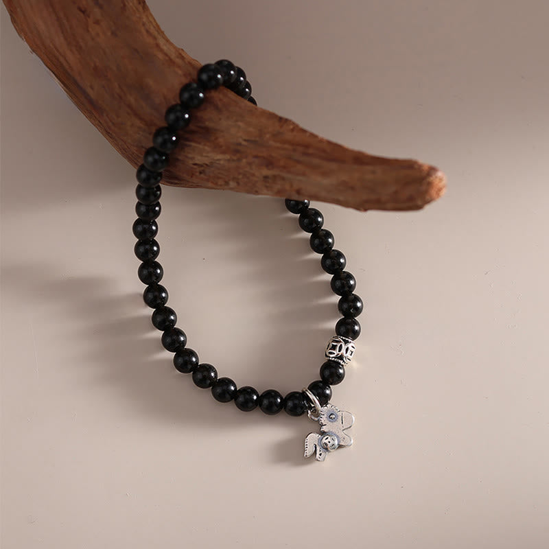 Buddha Stones ​​– Jahr des Pferdes – Armband aus 925er Sterlingsilber und natürlichem schwarzem Obsidian - image 10