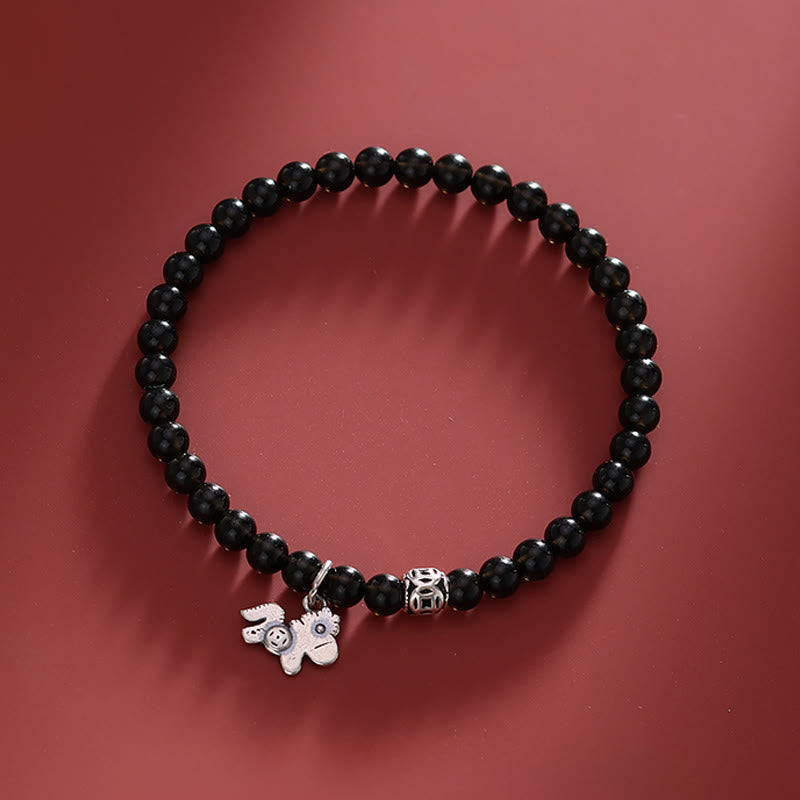 Buddha Stones ​​– Jahr des Pferdes – Armband aus 925er Sterlingsilber und natürlichem schwarzem Obsidian - image 8