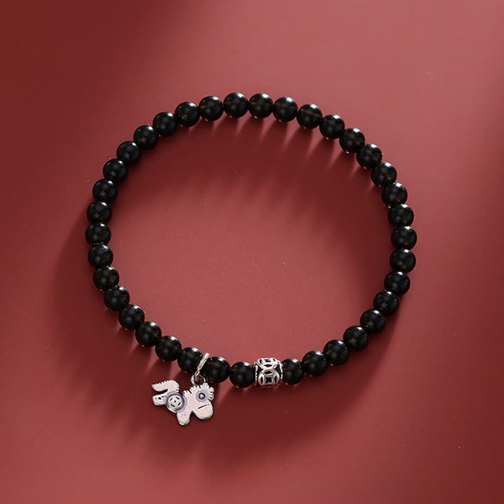 Buddha Stones ​​– Jahr des Pferdes – Armband aus 925er Sterlingsilber und natürlichem schwarzem Obsidian - image 8