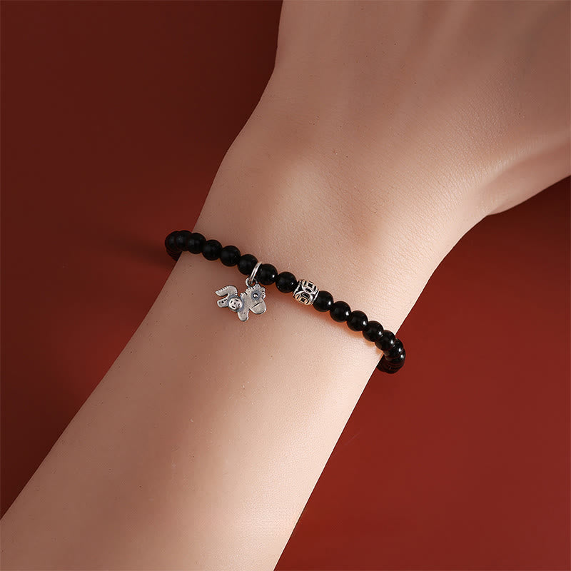 Buddha Stones ​​– Jahr des Pferdes – Armband aus 925er Sterlingsilber und natürlichem schwarzem Obsidian - image 4