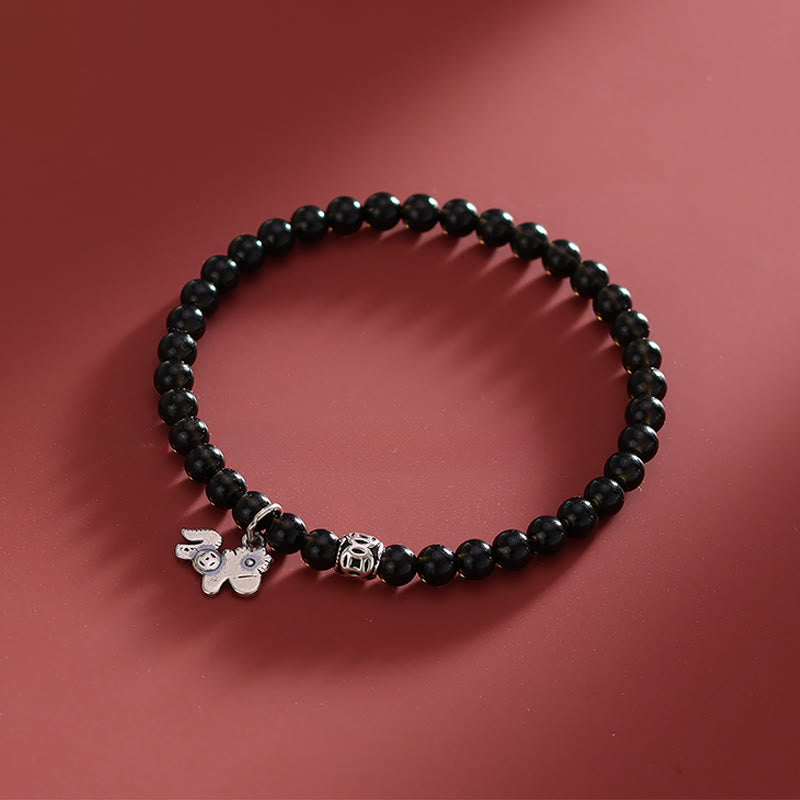Buddha Stones ​​– Jahr des Pferdes – Armband aus 925er Sterlingsilber und natürlichem schwarzem Obsidian - image 2