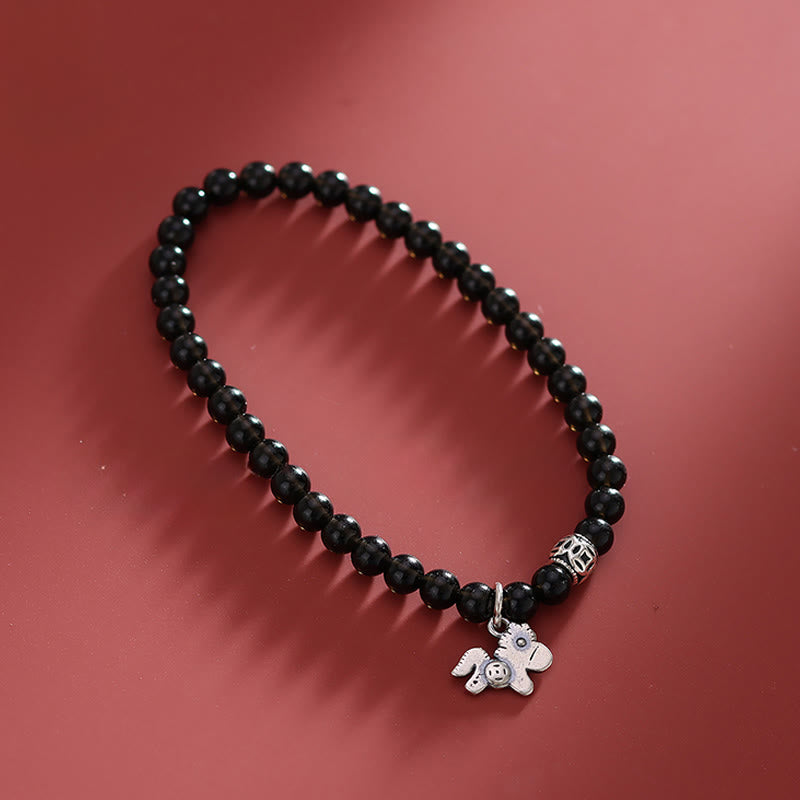 Buddha Stones ​​– Jahr des Pferdes – Armband aus 925er Sterlingsilber und natürlichem schwarzem Obsidian - image 9