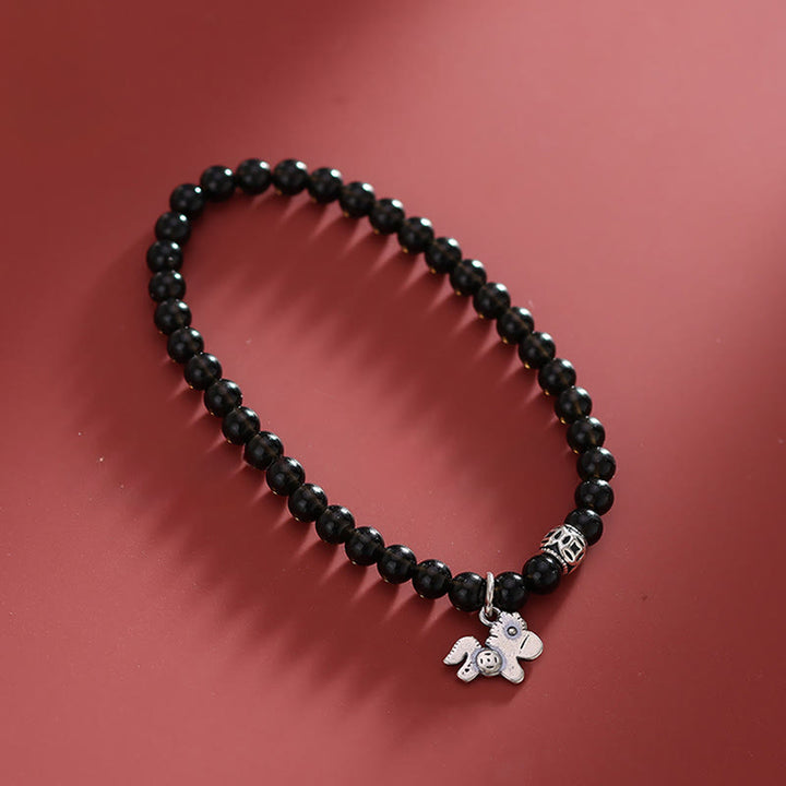 Buddha Stones ​​– Jahr des Pferdes – Armband aus 925er Sterlingsilber und natürlichem schwarzem Obsidian - image 9