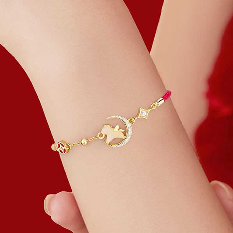 Buddha Stones, Hetian-Jade, Jahr des Pferdes, 925er Sterlingsilber, Zirkonia, rotes Seilarmband - image 3