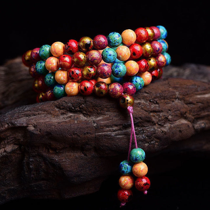 Buddha Stones, mehrfarbig lackiertes Mala-Armband mit 108 Perlen, handgefertigt aus Sandelholz, mehrlagig. - image 2