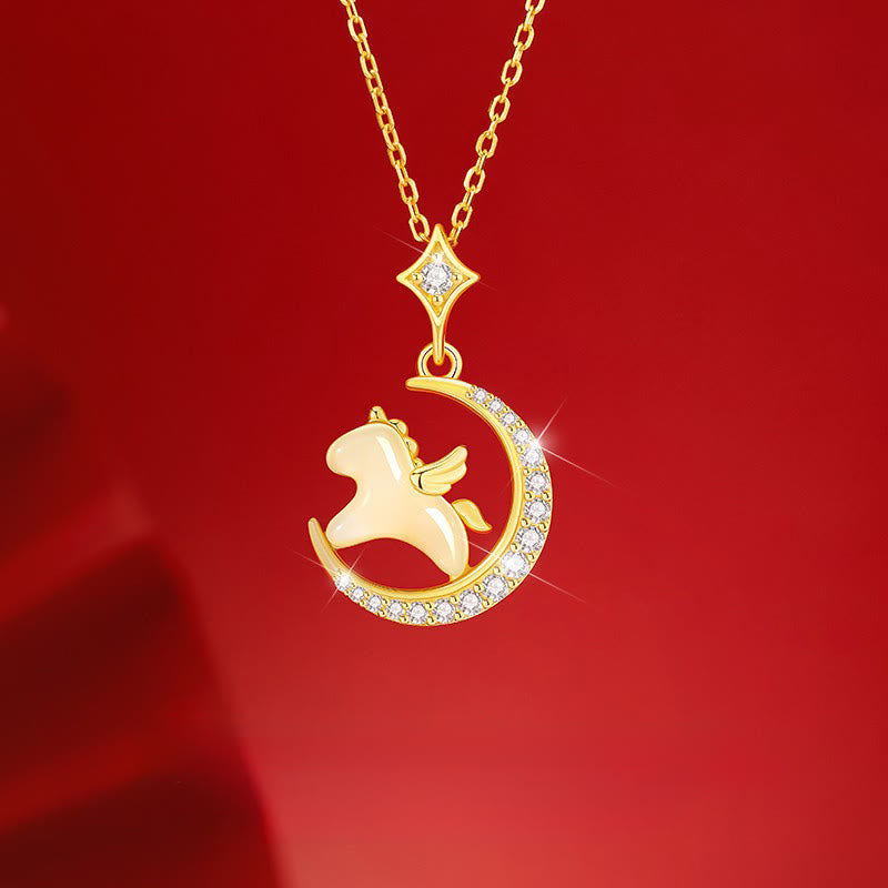 Buddha Stones ​​Jahr des Pferdes 925 Sterling Silber Hetian Jade Zirkon Anhänger Halskette - Jade, 925er Sterlingsilber und Zirkon - image 0