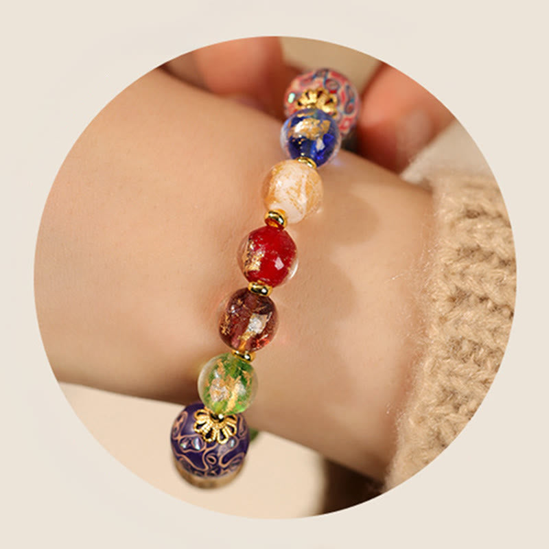 Buddha Stones, buntes Liuli-Glas, Sandelholz, Kürbisperlen, Lackarmband - image 5