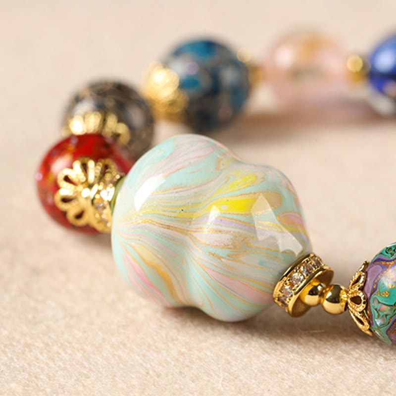 Buddha Stones, buntes Liuli-Glas, Sandelholz, Kürbisperlen, Lackarmband - image 13