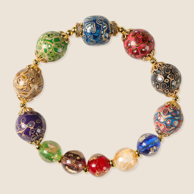 Buddha Stones, buntes Liuli-Glas, Sandelholz, Kürbisperlen, Lackarmband - image 6