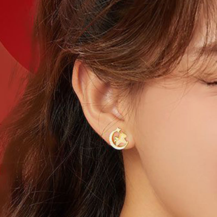 Buddha Stones ​​Jahr des Pferdes Hetian-Jade 925 Sterlingsilber Mond Zirkon Ohrringe Fülle - image 3