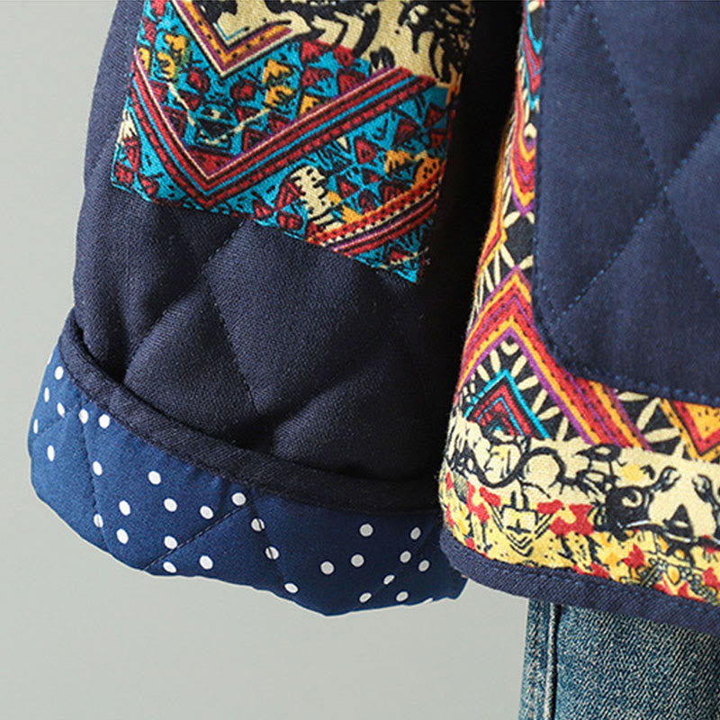 Buddha Stones Ethno-Patchwork-Damenjacke aus dicker Baumwolle mit langen Ärmeln und Taschen - image 12