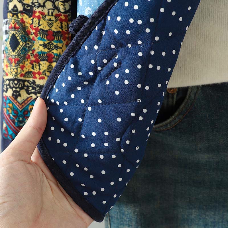 Buddha Stones Ethno-Patchwork-Damenjacke aus dicker Baumwolle mit langen Ärmeln und Taschen - image 13