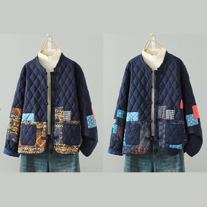 Buddha Stones Ethno-Patchwork-Damenjacke aus dicker Baumwolle mit langen Ärmeln und Taschen - image 17