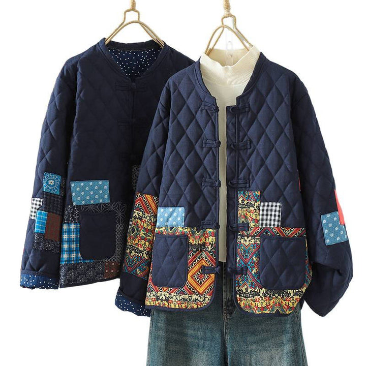 Buddha Stones Ethno-Patchwork-Damenjacke aus dicker Baumwolle mit langen Ärmeln und Taschen - image 18