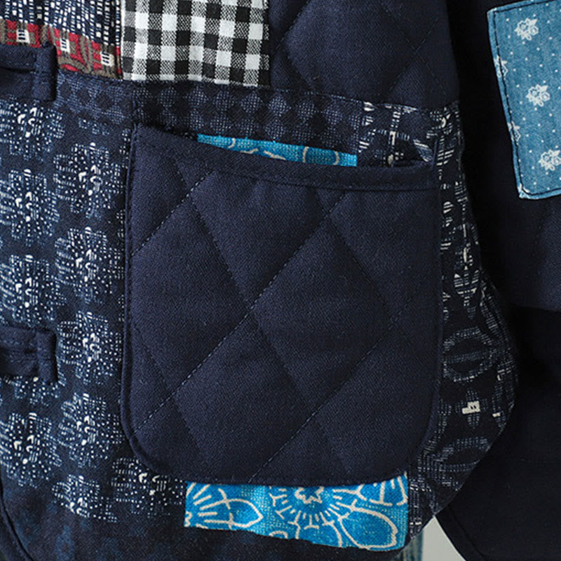 Buddha Stones Ethno-Patchwork-Damenjacke aus dicker Baumwolle mit langen Ärmeln und Taschen - image 3