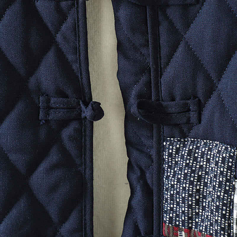 Buddha Stones Ethno-Patchwork-Damenjacke aus dicker Baumwolle mit langen Ärmeln und Taschen - image 2