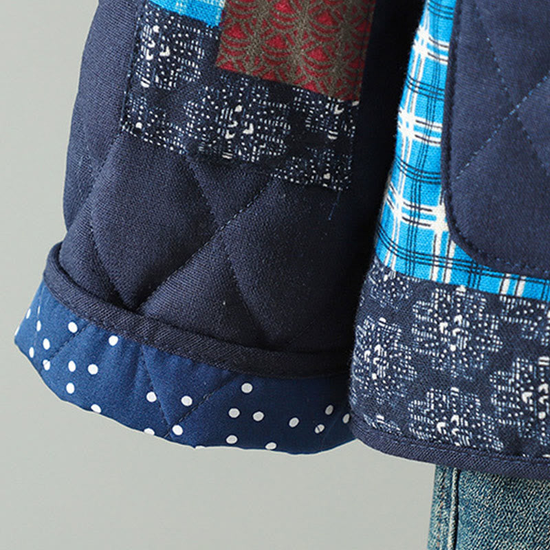 Buddha Stones Ethno-Patchwork-Damenjacke aus dicker Baumwolle mit langen Ärmeln und Taschen - image 1