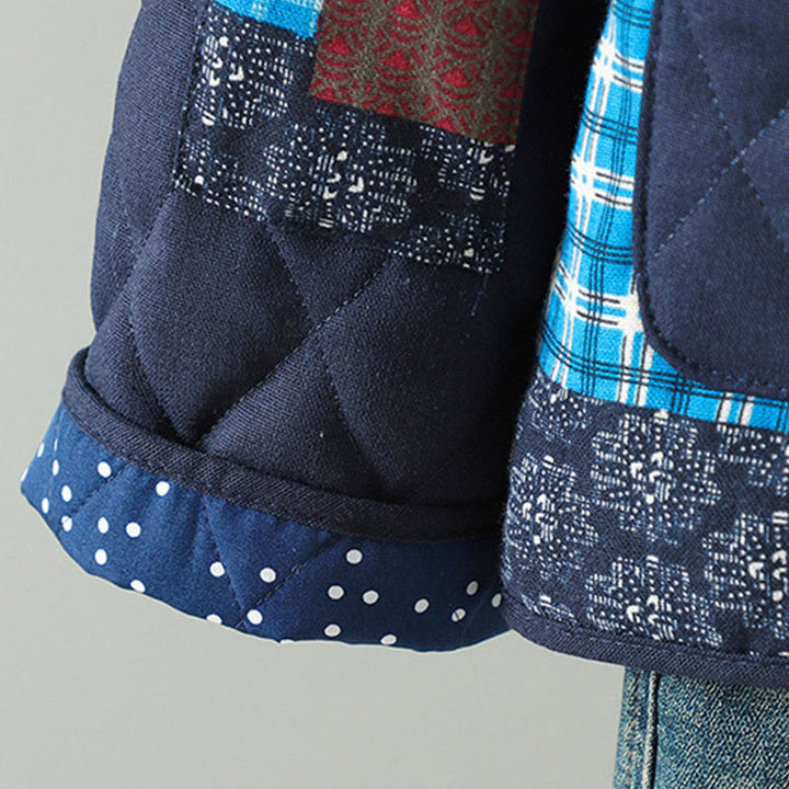 Buddha Stones Ethno-Patchwork-Damenjacke aus dicker Baumwolle mit langen Ärmeln und Taschen - image 1