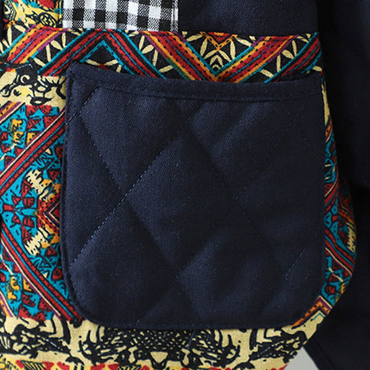 Buddha Stones Ethno-Patchwork-Damenjacke aus dicker Baumwolle mit langen Ärmeln und Taschen - image 11