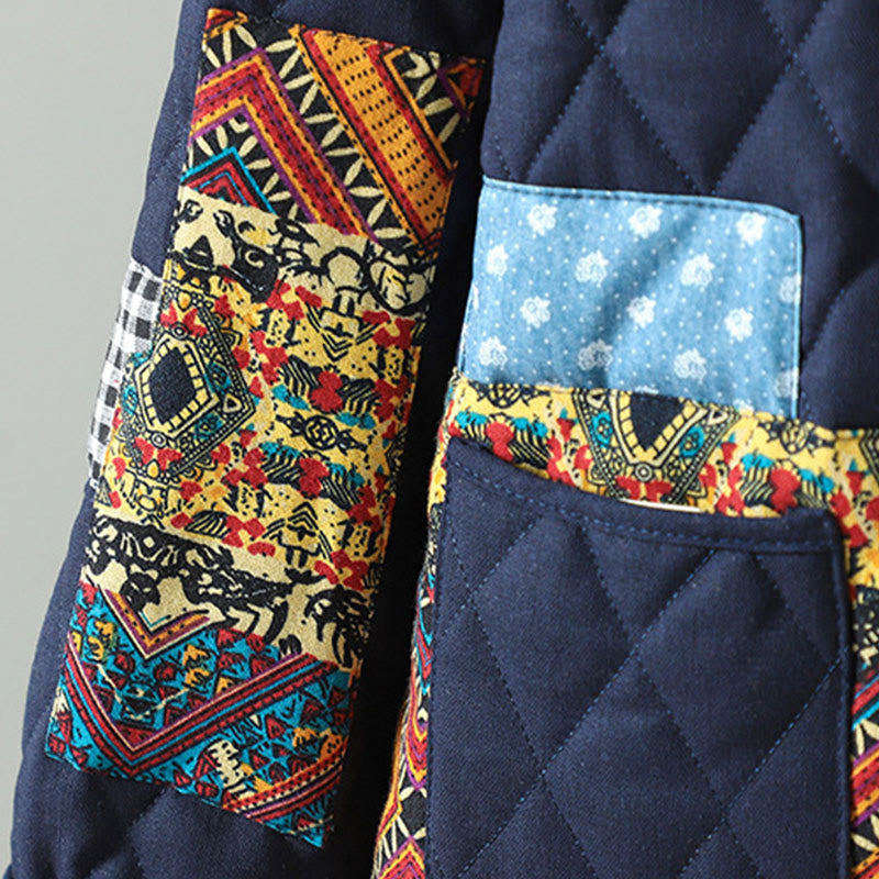 Buddha Stones Ethno-Patchwork-Damenjacke aus dicker Baumwolle mit langen Ärmeln und Taschen - image 10