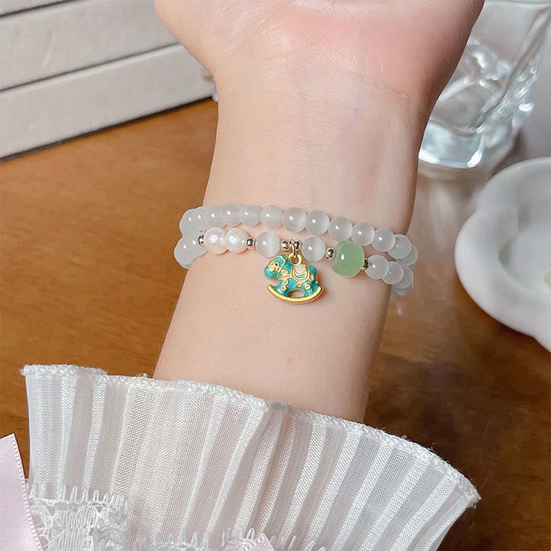 Buddha Stones ​​Jahr des Pferdes Chrysoberyll-Glasperlen-Armband Frieden Liebe Doppellagig - image 2