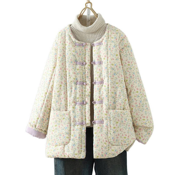 Damen-Baumwolljacke mit langen Ärmeln, dicker Verarbeitung, Taschen und Buddha Stones -Knopfdesign, floralem Muster - image 10