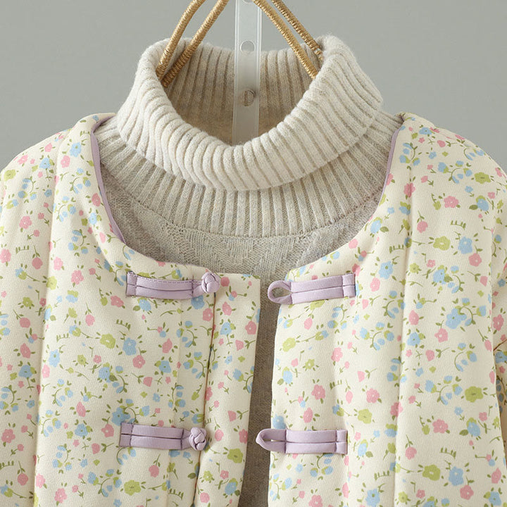 Damen-Baumwolljacke mit langen Ärmeln, dicker Verarbeitung, Taschen und Buddha Stones -Knopfdesign, floralem Muster - image 2