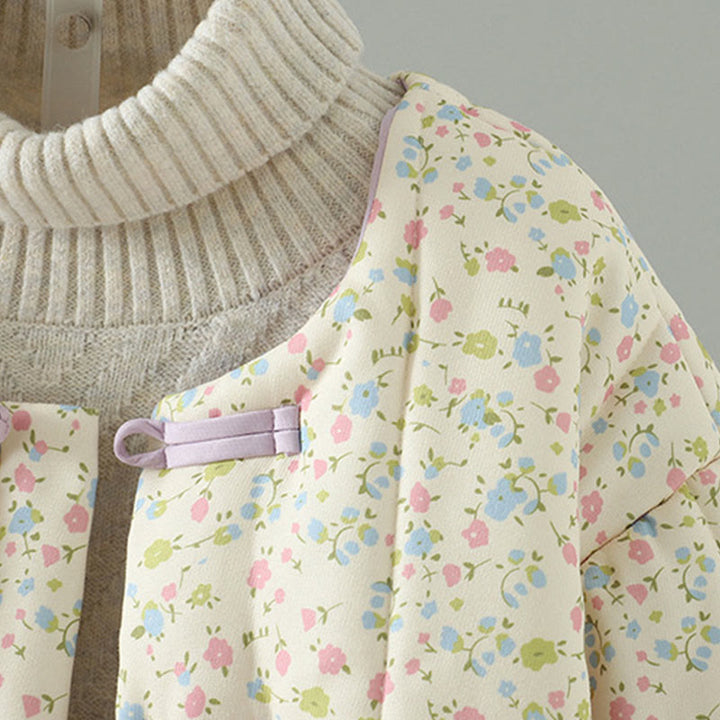 Damen-Baumwolljacke mit langen Ärmeln, dicker Verarbeitung, Taschen und Buddha Stones -Knopfdesign, floralem Muster - image 4