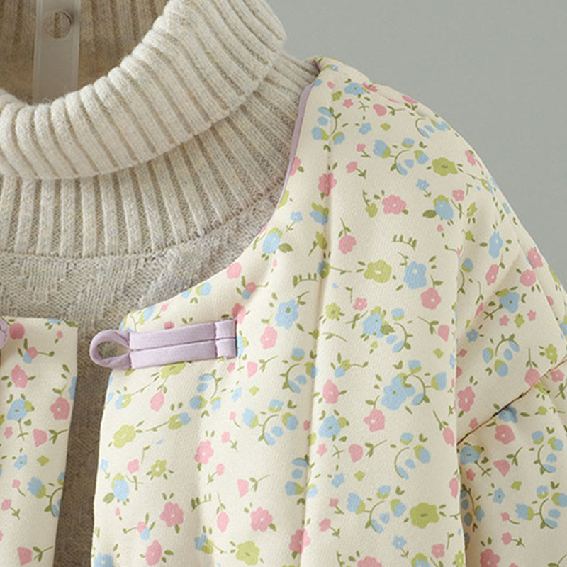 Damen-Baumwolljacke mit langen Ärmeln, dicker Verarbeitung, Taschen und Buddha Stones -Knopfdesign, floralem Muster - image 4