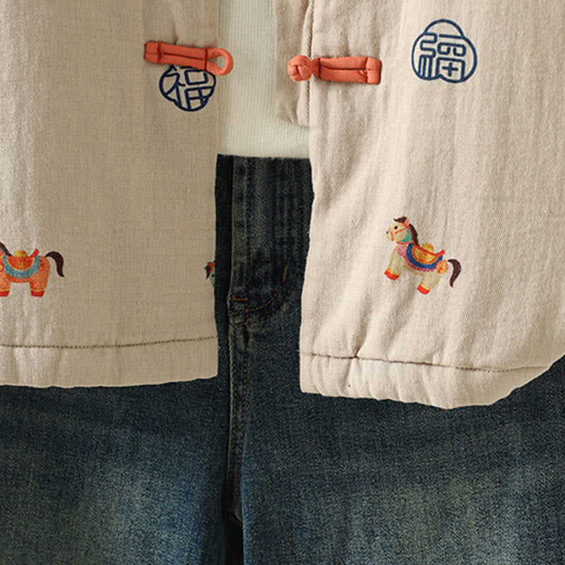 Damen-Baumwolljacke mit langen Ärmeln, dicker Verarbeitung, Buddha Stones -Pferd-Fu-Motiv, Froschknopf-Design - image 18