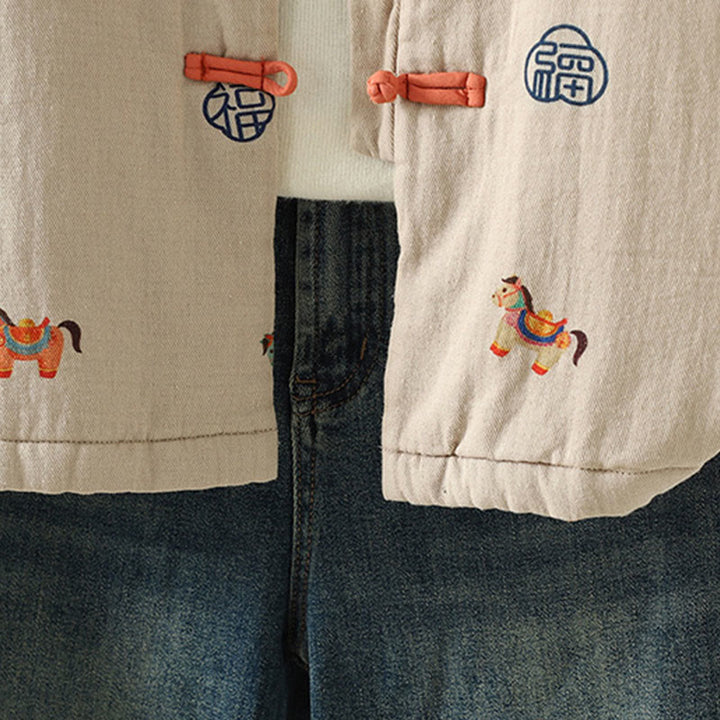 Damen-Baumwolljacke mit langen Ärmeln, dicker Verarbeitung, Buddha Stones -Pferd-Fu-Motiv, Froschknopf-Design - image 18