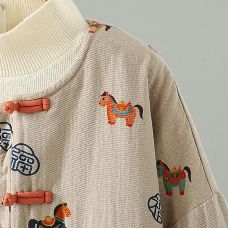Damen-Baumwolljacke mit langen Ärmeln, dicker Verarbeitung, Buddha Stones -Pferd-Fu-Motiv, Froschknopf-Design - image 10